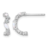 Sterling Silver Rhodium-plated Polished CZ and Lab Created Opal Post C-Hoop Earrings